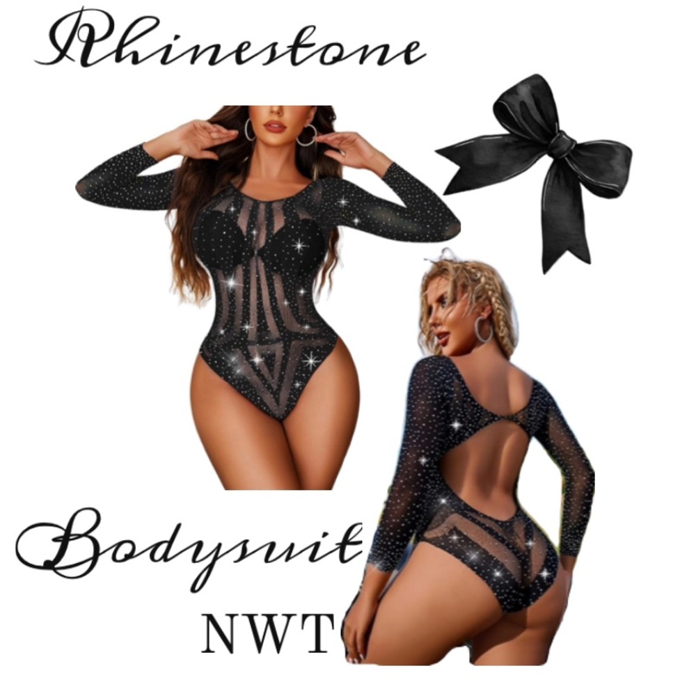 Rhinestone Black Bodysuit